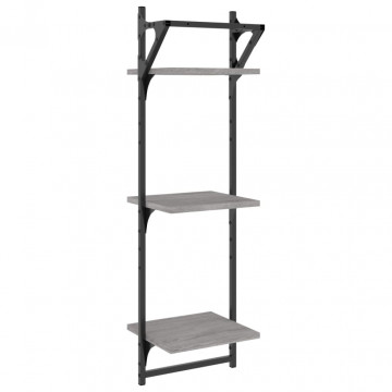 Rafturi perete 3 niveluri cu bare 2 buc. gri sonoma 30x25x100cm - Img 6