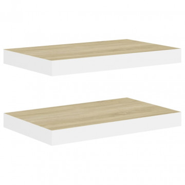 Rafturi perete suspendate 2 buc. alb/stejar 50x23x3,8cm MDF - Img 2