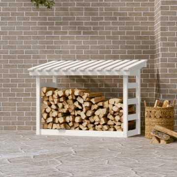 Rastel pentru lemne de foc, alb, 108x64,5x78 cm, lemn masiv pin - Img 1