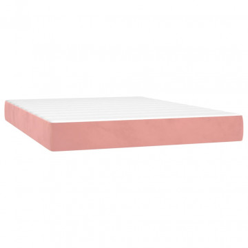 Saltea de pat cu arcuri, roz, 140x190x20 cm, catifea - Img 2
