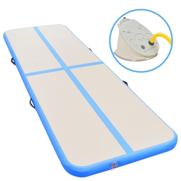Saltea gimnastică gonflabilă cu pompă albastru 400x100x10cm PVC - Img 1