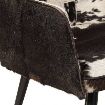 Scaun cu spătar înalt, cu taburet, negru, piele naturală - Img 5