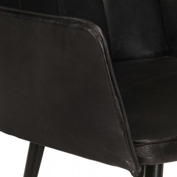 Scaun cu spătar înalt, cu taburet, negru, piele naturală - Img 5