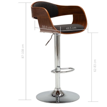 Scaun de bar, gri, lemn curbat și material textil - Img 7