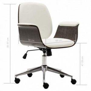Scaun de birou, alb, lemn curbat și piele ecologică - Img 8