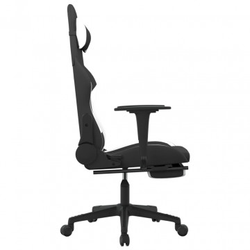 Scaun de gaming cu masaj/suport picioare, negru și alb, textil - Img 4