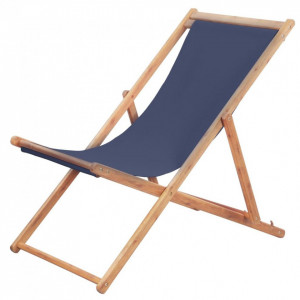 Scaun de plajă pliabil, albastru, textil și cadru din lemn - Img 1