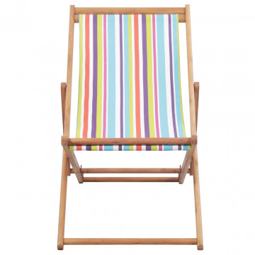 Scaun de plajă pliabil, multicolor, textil și cadru din lemn - Img 3