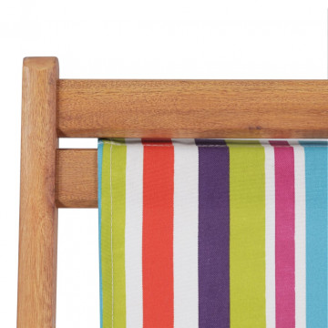 Scaun de plajă pliabil, multicolor, textil și cadru din lemn - Img 5