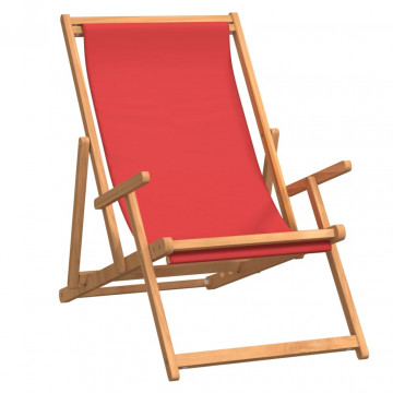 Scaun de plajă pliabil, roșu, lemn masiv de tec - Img 2