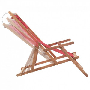Scaun de plajă pliabil, roșu, textil și cadru din lemn - Img 6