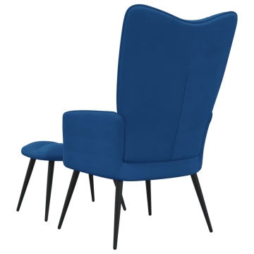 Scaun de relaxare cu taburet, albastru, catifea - Img 4