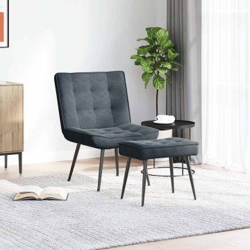 Scaun de relaxare cu taburet, gri închis, catifea - Img 3