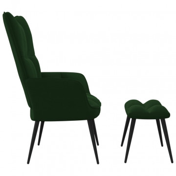 Scaun de relaxare cu taburet, verde închis, catifea - Img 3