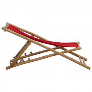 Scaun pliabil, roșu, bambus și pânză - Img 4