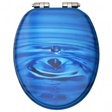 Scaune WC capac silențios, 2 buc., albastru, MDF, model stropi - Img 8