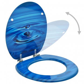 Scaune WC cu capac, 2 buc., albastru, MDF, model strop de apă - Img 2