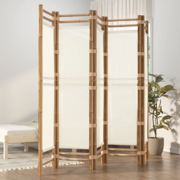 Separator de cameră pliabil cu 5 panouri 200 cm bambus și pânză - Img 1
