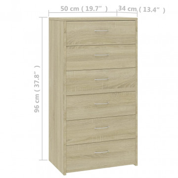 Servantă cu 6 sertare, stejar Sonoma, 50 x 34 x 96 cm, PAL - Img 5