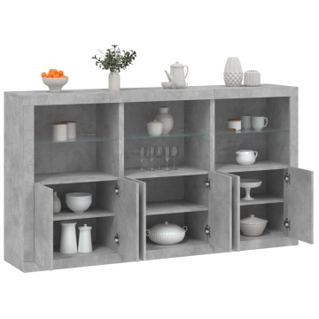 Servantă cu lumini LED, gri beton, 181,5x37x100 cm - Img 1