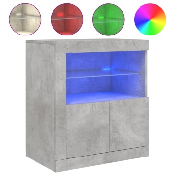 Servantă cu lumini LED, gri beton, 60,5x37x67 cm - Img 2