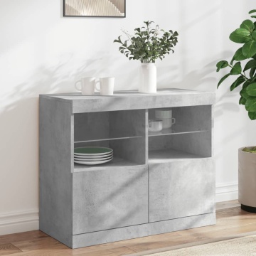 Servantă cu lumini LED, gri beton, 81x37x67 cm - Img 1