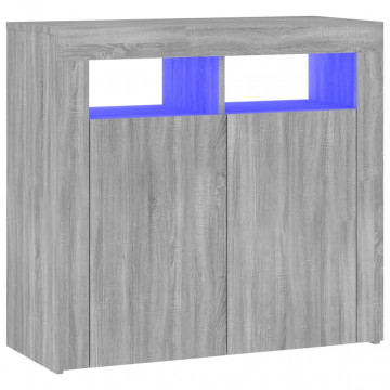 Servantă cu lumini LED, gri sonoma, 80x35x75 cm - Img 2