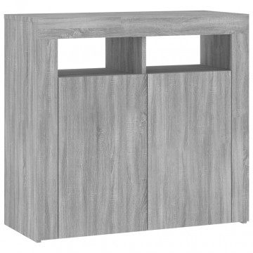 Servantă cu lumini LED, gri sonoma, 80x35x75 cm - Img 6