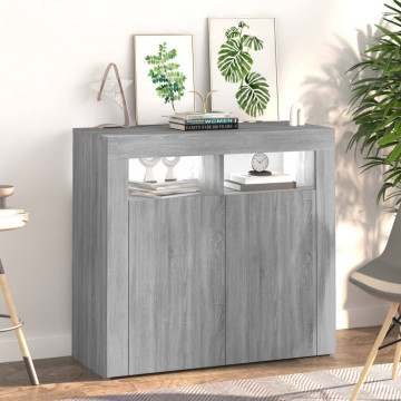 Servantă cu lumini LED, gri sonoma, 80x35x75 cm - Img 8