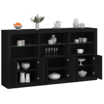 Servantă cu lumini LED, negru, 181,5x37x100 cm - Img 1