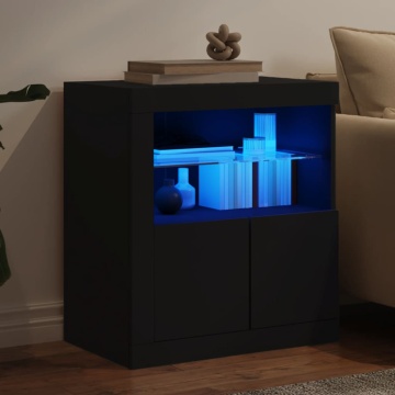 Servantă cu lumini LED, negru, 60,5x37x67 cm - Img 4