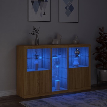 Servantă cu lumini LED, stejar sonoma, 162x37x100 cm - Img 8