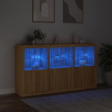 Servantă cu lumini LED, stejar sonoma, 181,5x37x100 cm - Img 8