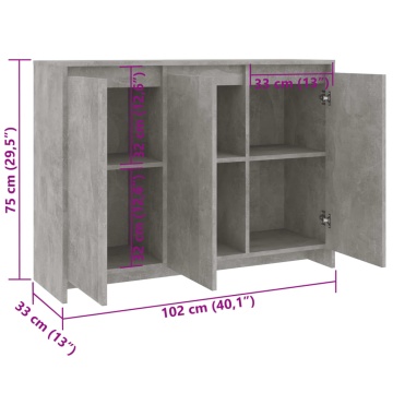 Servantă, gri beton, 102x33x75 cm, lemn prelucrat - Img 7