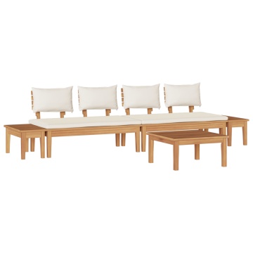 Set 5 bănci grădină cu perne din lemn masiv de tec, Set 2 bănci grădină din lemn masiv de tec, Masă grădină 60x60x30 cm din lemn masiv de tec - Img 2