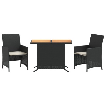Set bistro cu perne, 3 piese, negru, poliratan - Img 2