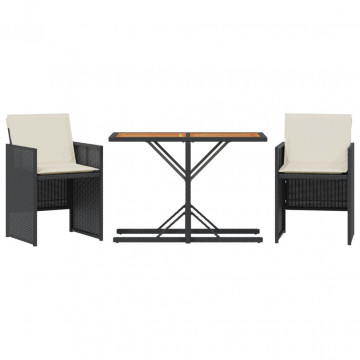 Set bistro cu perne, 3 piese, negru, poliratan - Img 2