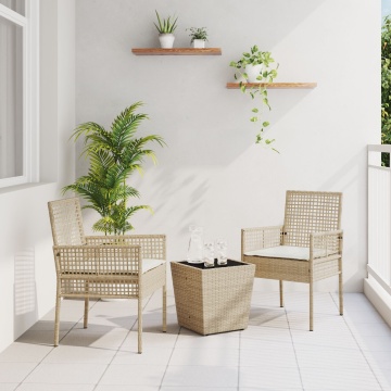 Set bistro de grădină, 3 piese, cu perne, bej, poliratan - Img 1