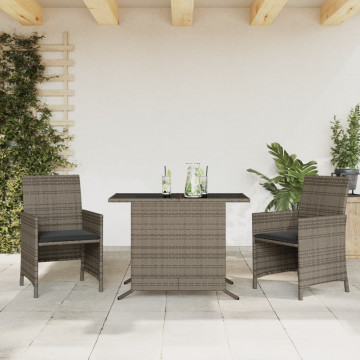 Set bistro de grădină cu perne, 3 piese, gri, poliratan - Img 1
