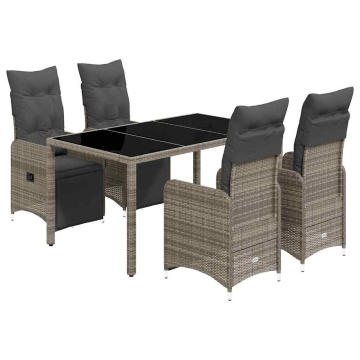 Set bistro de grădină cu perne, 5 piese, gri, poliratan - Img 2