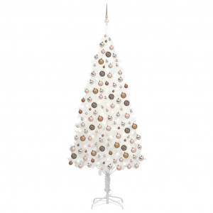 Set brad de Crăciun artificial cu LED-uri/globuri, alb, 240 cm - Img 1