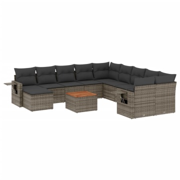 Set canapea de grădină cu perne, 12 piese, gri, poliratan - Img 2