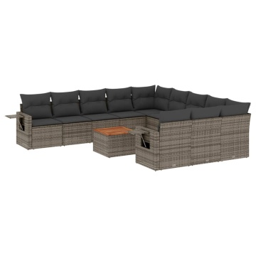 Set canapea de grădină cu perne, 12 piese, gri, poliratan - Img 2