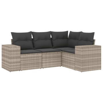 Set canapea de grădină cu perne, 4 piese, gri deschis poliratan - Img 2