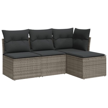 Set canapea de grădină cu perne, 4 piese, gri, poliratan - Img 2