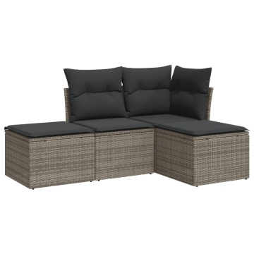 Set canapea de grădină cu perne, 4 piese, gri, poliratan - Img 2