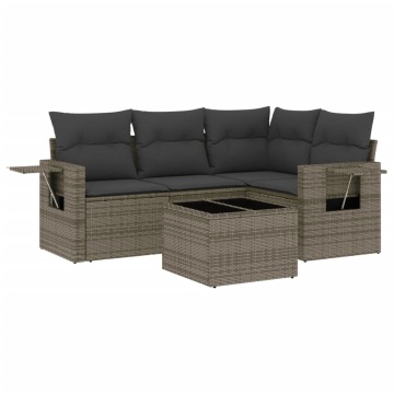 Set canapea de grădină cu perne, 5 piese, gri, poliratan - Img 2