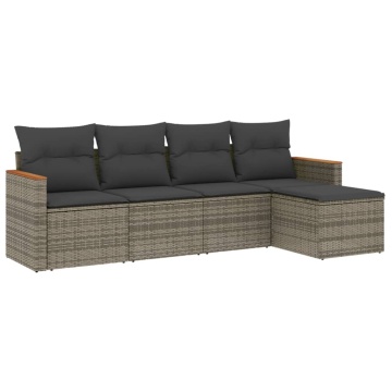 Set canapea de grădină cu perne, 5 piese, gri, poliratan - Img 2