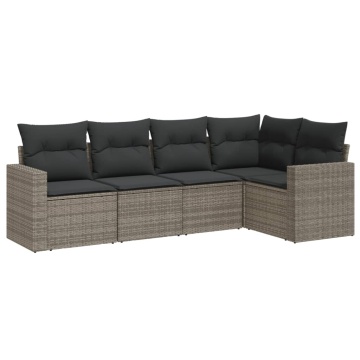 Set canapea de grădină cu perne, 5 piese, gri, poliratan - Img 2