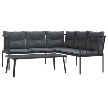 Set canapea de grădină cu perne, negru, oțel și textilenă - Img 2